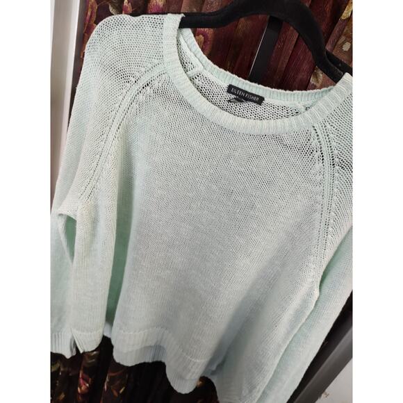 Eileen Fisher Cotton Linen Blend Mint Green Lightweight Sweater Medium - Picture 4 of 10